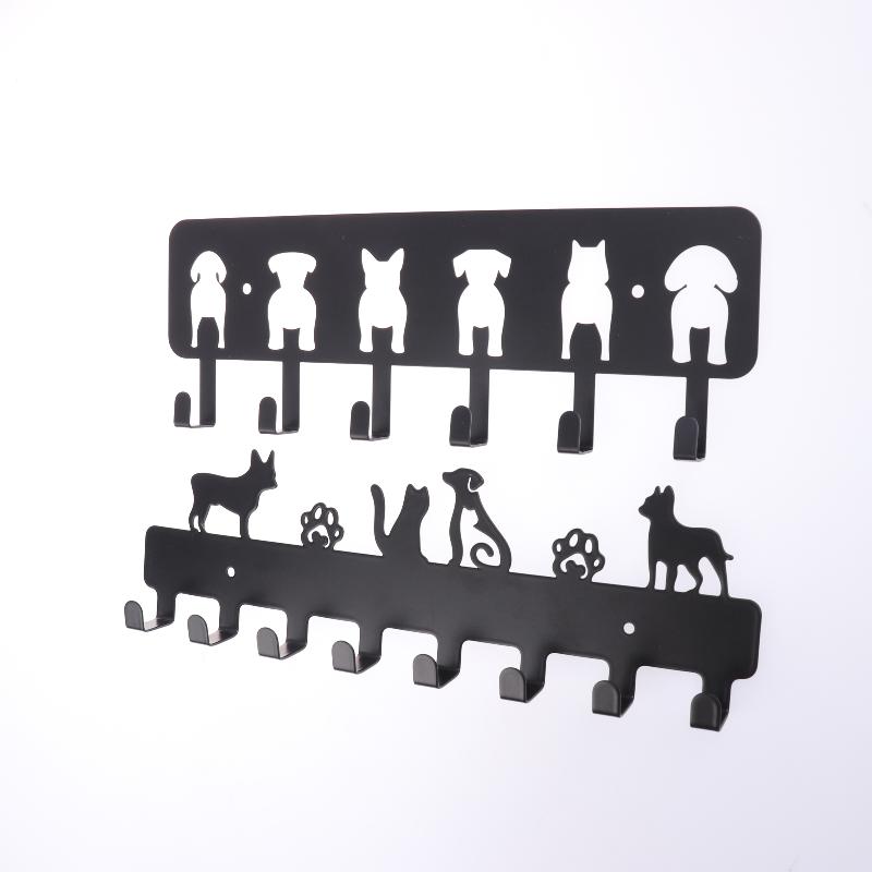5/6/8- Hook Dog Wall Key Holder - Decorative Pet Organizer For Leashes, Keys - Rustic Entryway Storage For Home/Office