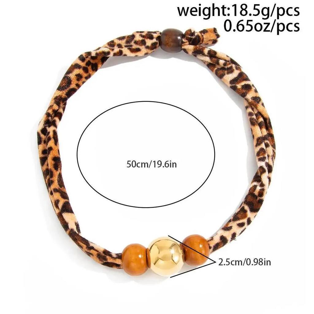 SHIXIN Vintage Leopard Print Velvet Wood Beaded Chokers Necklaces for Women Luxury Laced Up Short Neck Chain Party Neck Jewelry