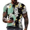 New Design Men's T-shirt Iron Chain Black and White Colorful Painting Style Short Sleeve T-shirt High Quality Fat