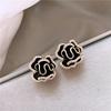 New Luxury Micro Set Zircon Black Camellia Flower Earrings for Womens Korean Fashion Jewelry Party Exquisite Accessories