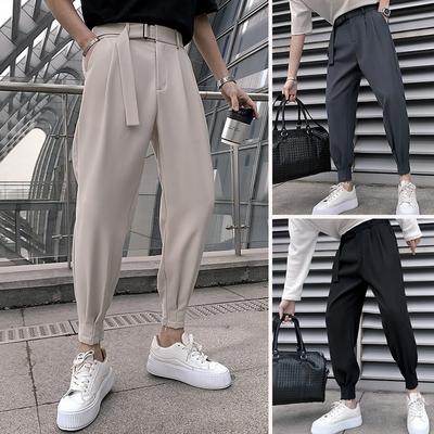 Men's Solid Color Thin Handsome Harem Pants Summer Design Casual Nine-minute Suit Pants