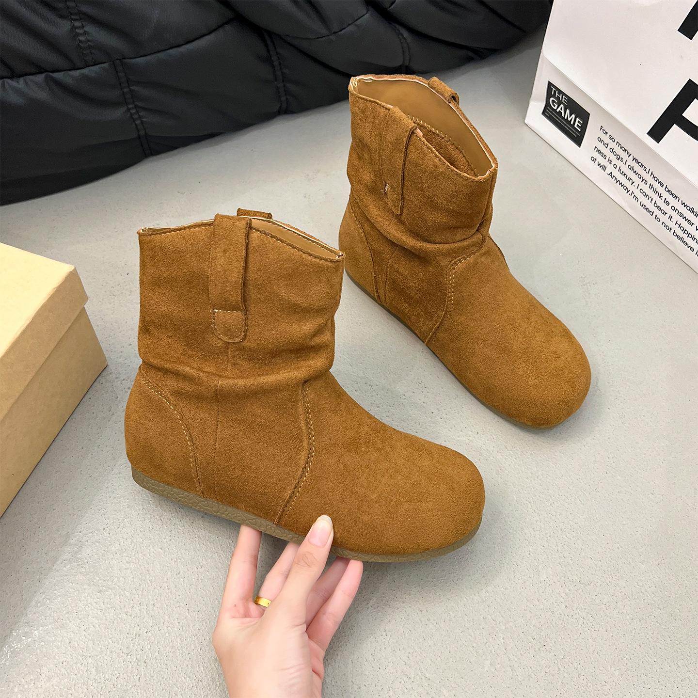 

Retro pleated pile short fashion boots women s autumn 2025 new simple retro flat comfortable knight boots 39 верблюд