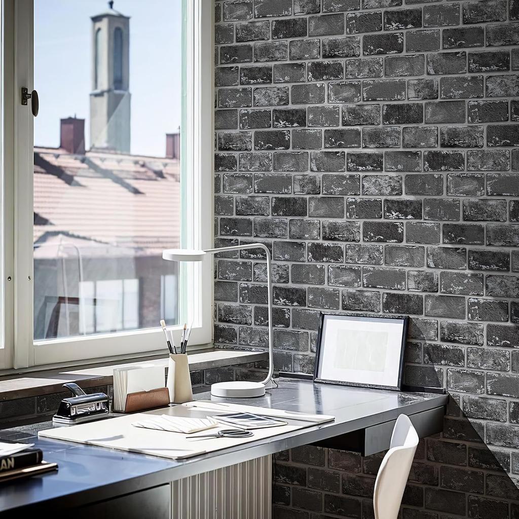 Black Brick Self Adhesive Wall Cover Vintage Faux Brick Peel And Stick Wall Cover For Kitchen Brick Stone Removable Contact Paper