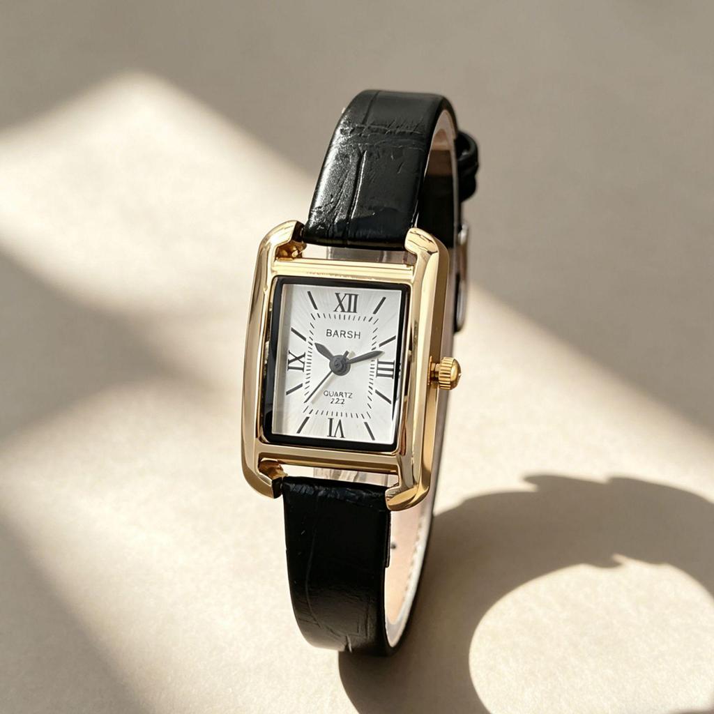 Ceas de damă retro roman pătrat cu curea din piele, cu mecanism cu quartz - Design elegant și simplu