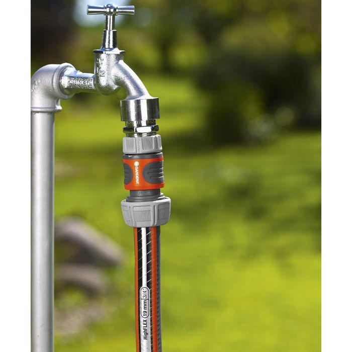 Conector de riego rápido GARDENA - Adecuado para manguera Ø19 mm - Fijación 1 clic - Power Grip