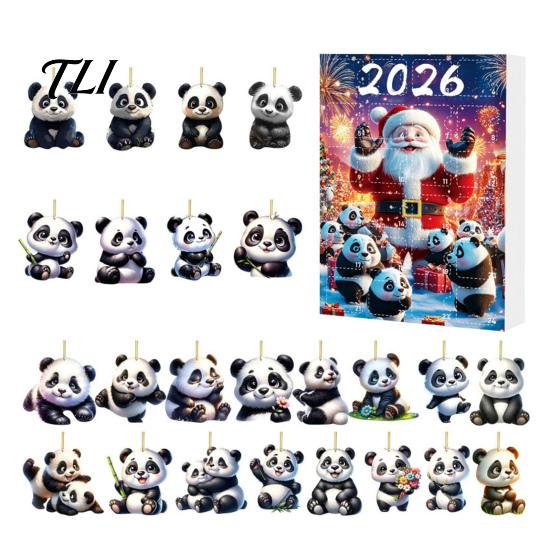 Panda Advent Calendar Calendars 2026, 2D Acrylic Cute Hanging Ornaments for Kids Christmas Countdown Gift Xmas Tree, 24 Days Calendar, Gifts