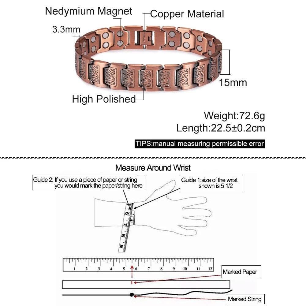 Brățară magnetică din cupru Ikuinen pentru bărbați Brățară magnetică din cupru viking pentru artrita bărbați cu lanț de mână vintage brățară magnetică pentru bărbați