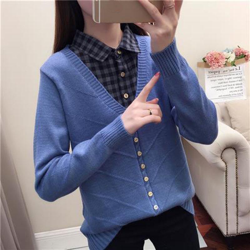 plain lapel patchwork winter loose sweater