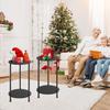 2-Tier Farmhouse Round End Tables (Set of 2) - Compact Storage Coffee/Night Stands for Small Spaces Bedroom/Living Room (Black)