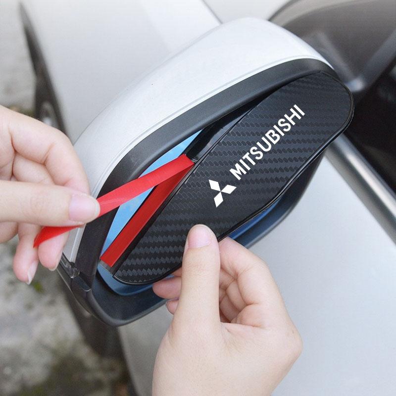 2Pcs Car Rearview Mirror Rain Eyebrow Carbon Fiber Sun Visor Shade Cover Protector for Mitsubishi L200 Pajero Outlander Eclipse