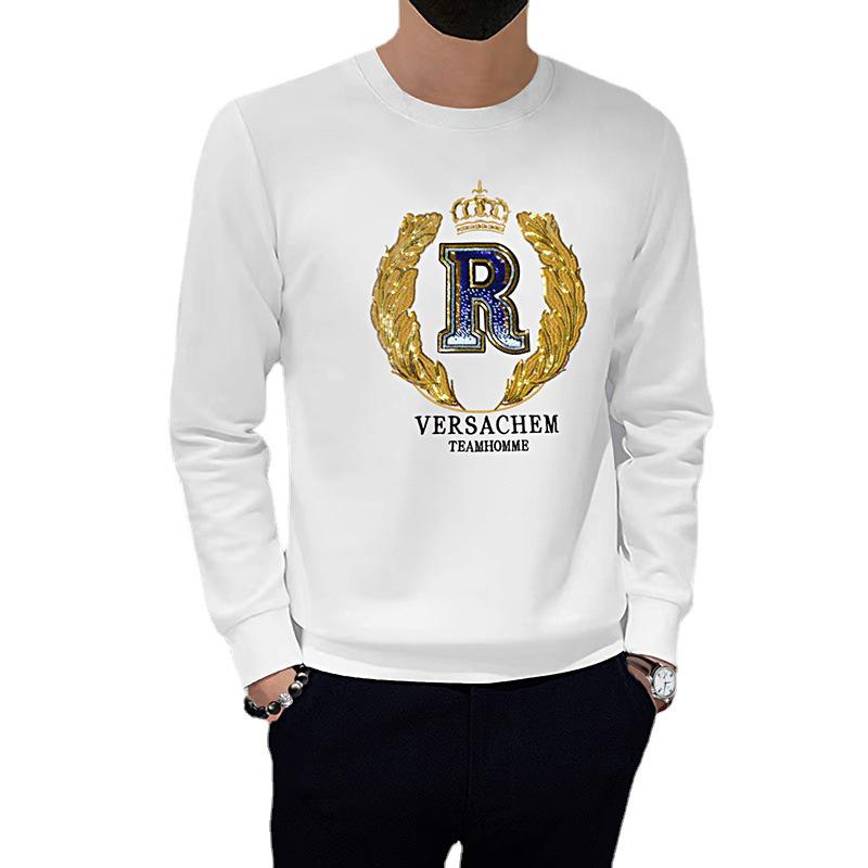 Męska modna bluza z okrągłym dekoltem z haftowanym cekinowym logo R - Nowy wszechstronny europejski styl z długim rękawem