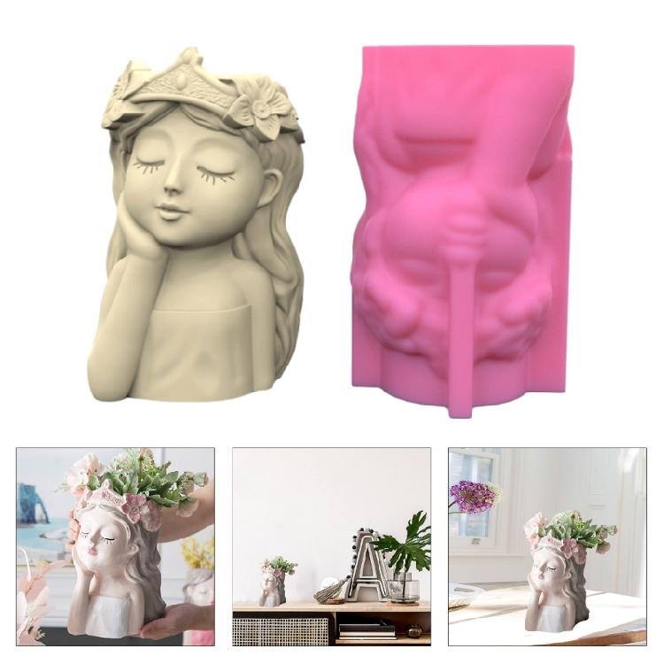 Flower Pot Silicone Mold Crown Girls Pen Holder Mold for DIY Succulent Planter