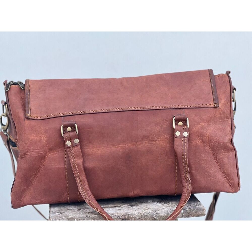 Geantă Duffel de 21" din Piele pentru Bagaj de Mână, de Călătorie peste Noapte/Weekend, Cabină Avion, Geantă de Mână