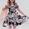 Sanrio 2026New Girls Summer Dress Fashion Cartoon Cute Hello Kitty 3DPrint Dresses Girl Short Sleeve Princess Vacation Clothing
