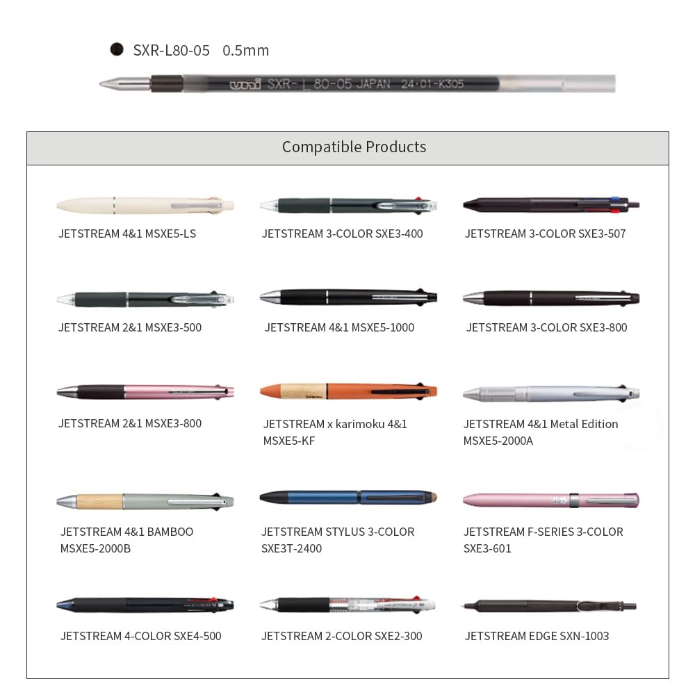 Mitsubishi Pencil Jetstream Refill Lite Touch Multicolor 1 of (with Ink), Multifunction, 0.5mm, Black, Refill, SXRL8005.24 (Pack 10)