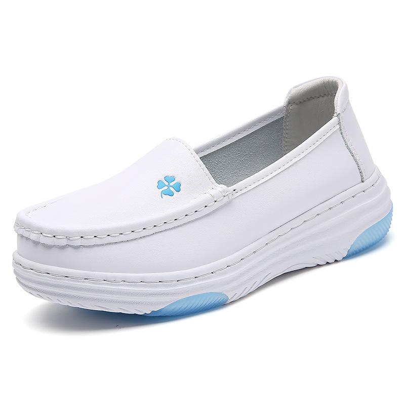 Female Nurse Shoes Fashionable White Shoes Comfortable Thick Soled Women Sports Shoes Spring Slip on Flat Casual Shoe 34