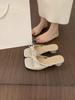 French Evening Breeze Low Heel Open Toe Square Head Cool Slippers Women Wear Summer Skirt Fairy Beautiful Thick Heel Sandals