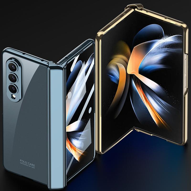 Plating Transparent Magnet Case For Samsung Galaxy Fold4 Z Fold 4 Cover Magnetic Hinge Front Film Phone Cover Hard Plastic Capa