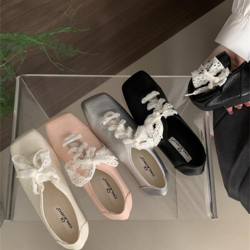 Women's Fashion Thick Heel Shoes Spring New Square Head Front Lacing Anti-slip Wear-resistant High Heels