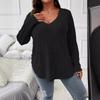 Top informal de punto acanalado vertical de manga larga con cuello en V para mujer, holgado, talla grande