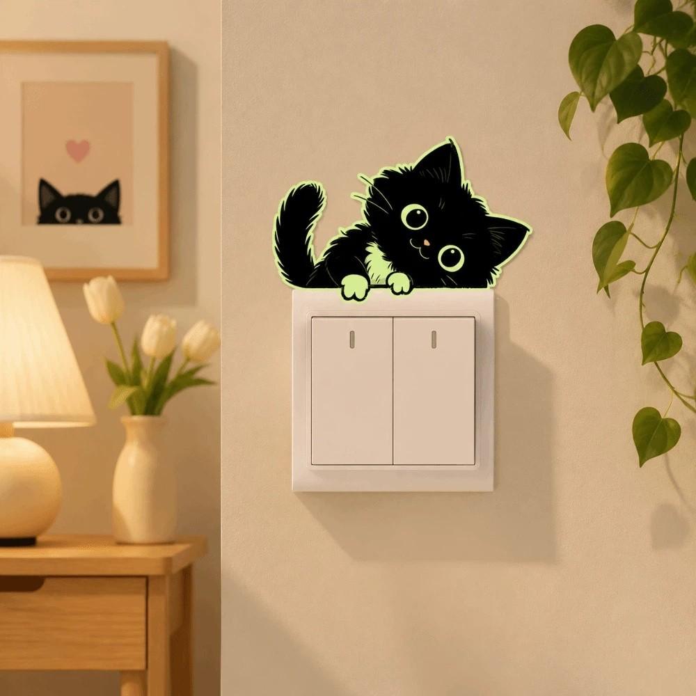Self-Adhesive Luminous Cat Wall Decals PVC Cat Switch Stickers Glowing Cat Stickers  Living Room