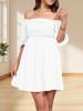 Womens Square Neck Babydoll Dress Puff Sleeve Smocked Backless Mini Dress