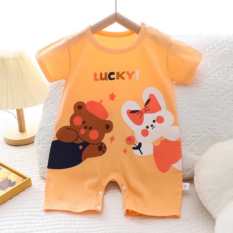 2026 Summer Kids O-Neck Short Sleeve Pajama-Rompers Baby Spring Short Crawling Clothes Cartoon Cotton Jumpsuit for Girl Boy