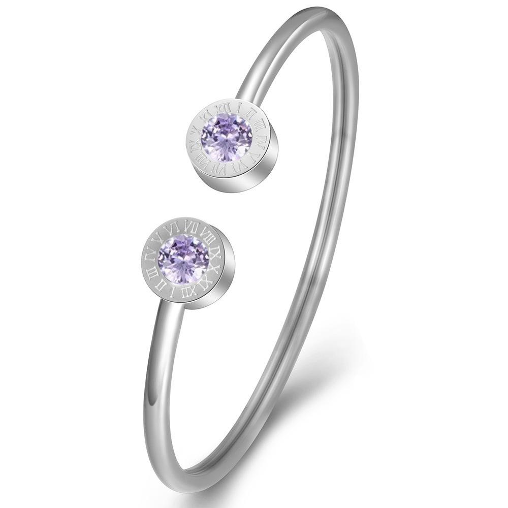 3MM Stainless Steel Roman Numeral Bracelet with December Birthstone