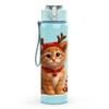 1PC Reindeer Kitten Winter Cute Print 750ml Color Plastic Sports Water Bottle Leakproof Flip Straw Lid Suitable for Sports Office Home Use