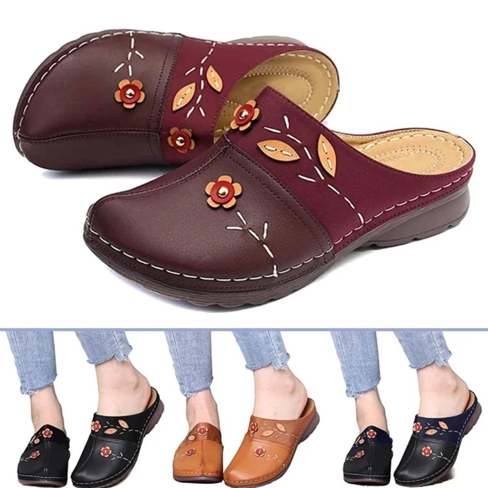 Women Clogs Sandals Soles Ladies Comfort Closed Toe Wedges Platform Shoes Soft Breathable Flower Slipper