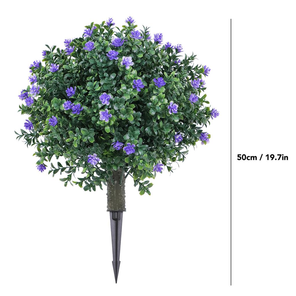2PCS Artificial Topiary Ball Tree with Blue Flowers 19.7 Inch PE Fake Plant Faux Greenery Shrub Bush with Ground Spike