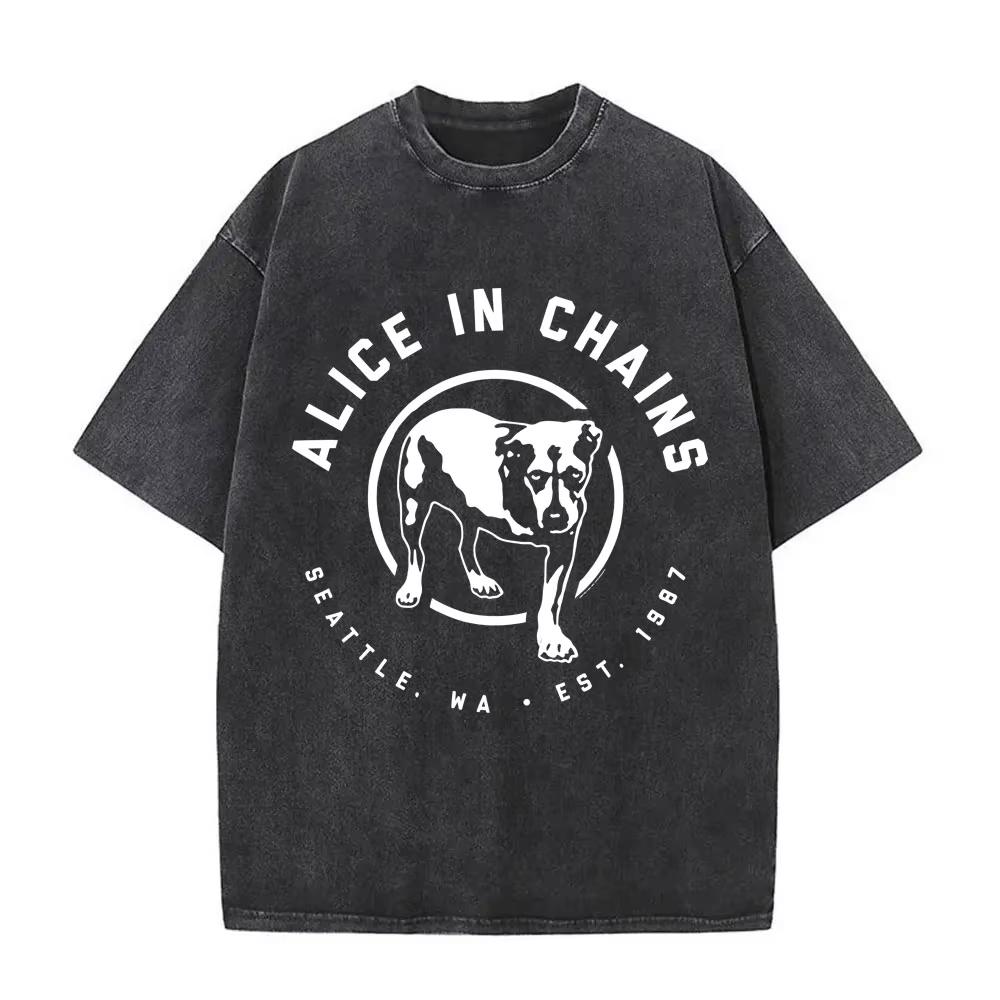 Washed Vintage Rock Band Alice In Chains Graphic Tshirts Men Women Retro Gothic Punk T Shirts Mens Oversized Short Sleeve Tops