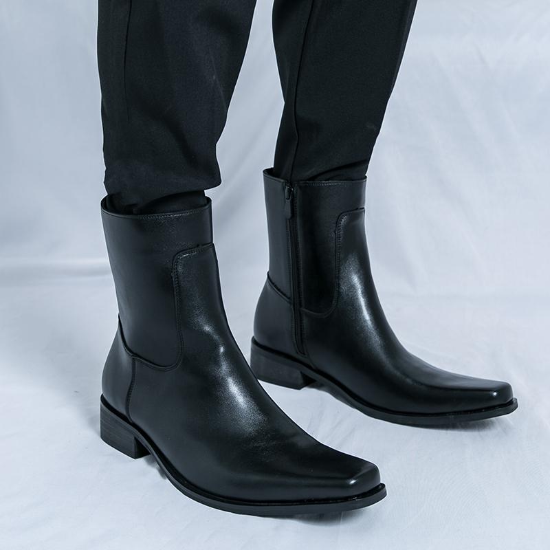 Fashion Luxury Brand High-quality Leather Men Boots Fashionable Pointed Leather Chelsea Boots Men High Top Business Casual Elegant Boots