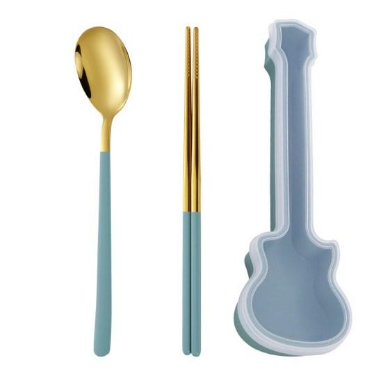 1 Set Spoon Chopsticks Food Grade Mirror Polish Smooth Edge Rust-proof Corrosion Resistant Dinning