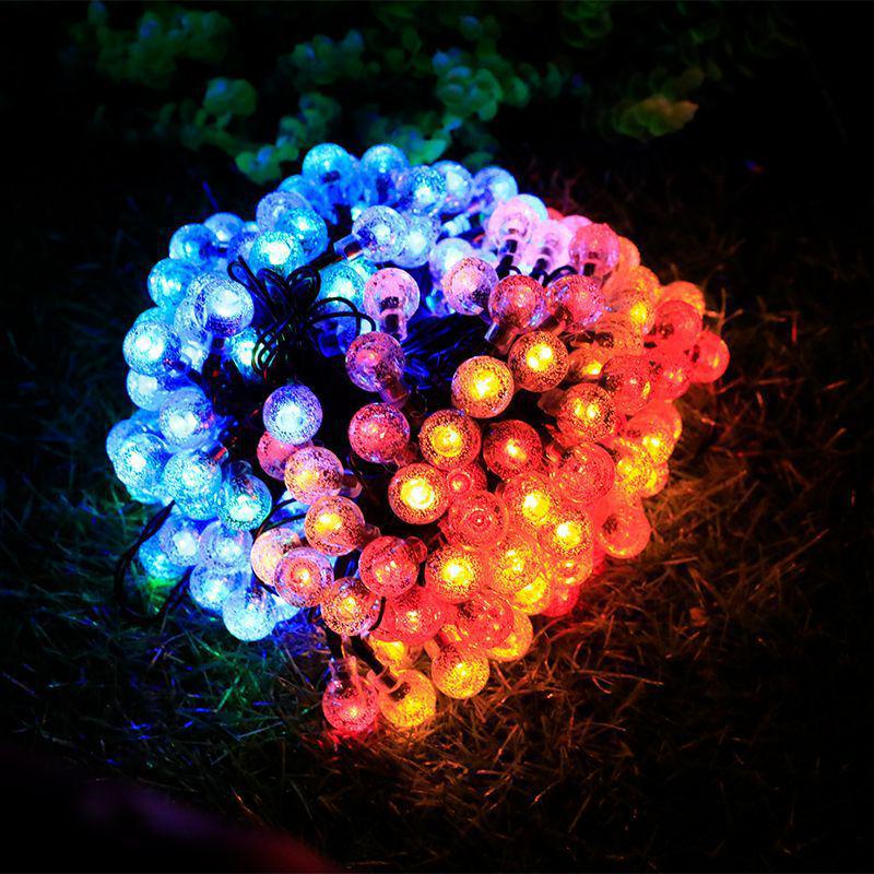 Solar LED String Lights with Multiple Power Options - Camping Fairy Lights, Green Wire, Waterproof Bubble Ball Design