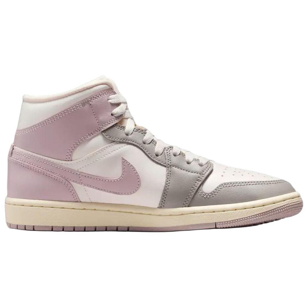Jordan Air Jordan 1 Mid top Vintage Basketball Shoes Unisex White Gray Pink BQ6472-122
