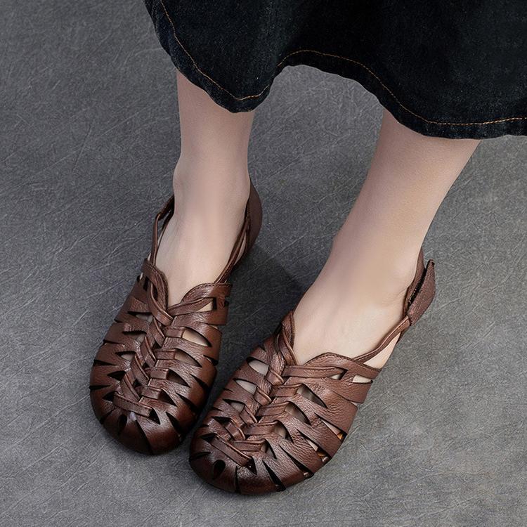 Johnature Sandali traspiranti cavi in vera pelle Scarpe da donna retrò comode e versatili
