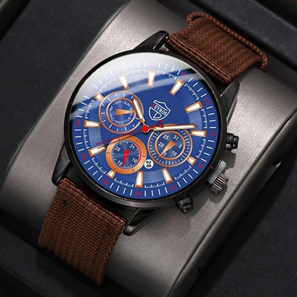 Watch 2-Piece Set Men'S Nylon Strap Watch Quartz Watch Fashion Set Watch