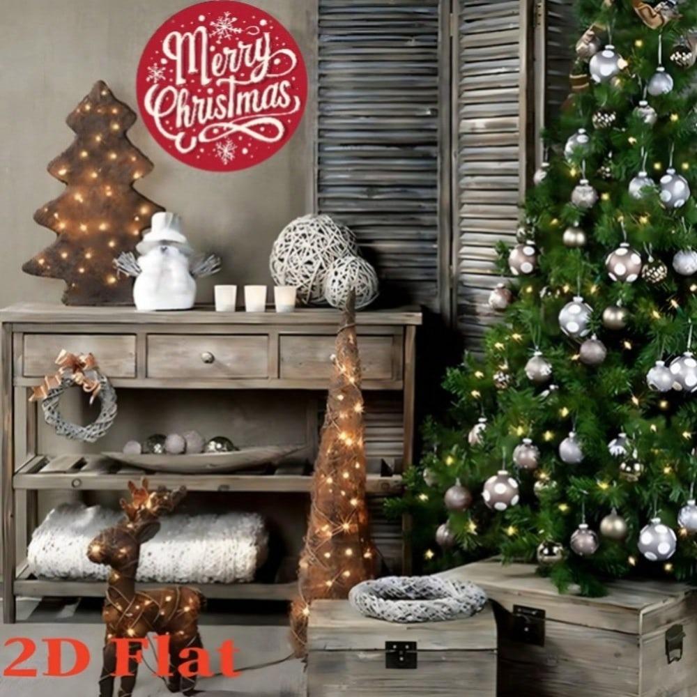 Heavy Duty Vintage Iron Wall Art Merry Christmas Round Metal Sign Snowflake Design Indoor Outdoor Holiday Decoration Home Office Decor