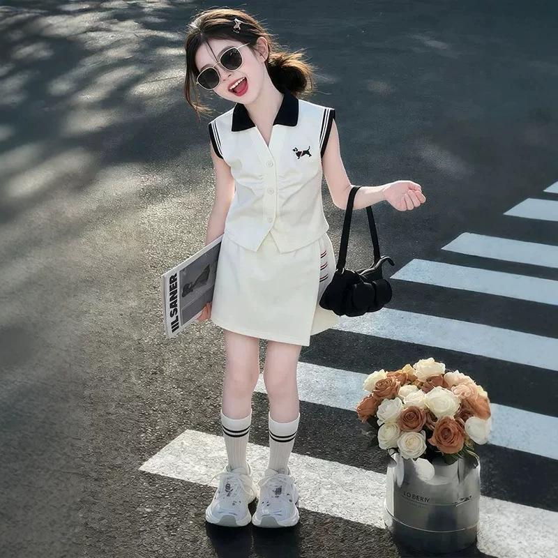 Stylish Girls' POLO Collar Vest & Skort Summer Sports Suit