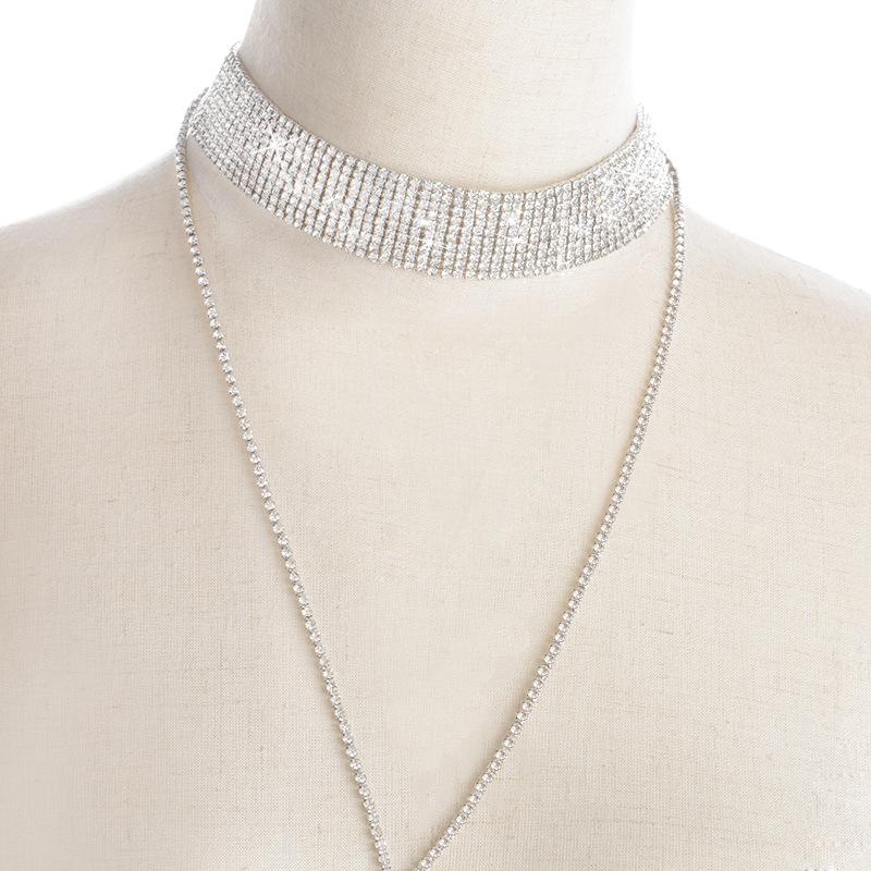 Neck Multi-layer Necklace Full of Diamonds Long Choker Necklace for Women