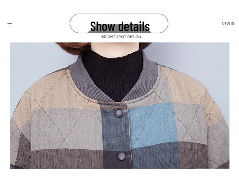 Women's Quilted Plaid Jacket - Autumn/Winter 2024: Thick, Warm, and Loose-Fit for Middle-Aged and Elderly