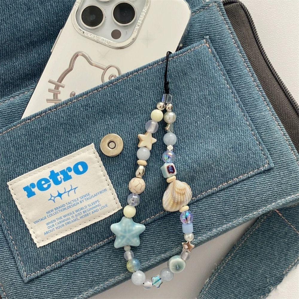 Star Pearl Beaded Phone Chain Phone Charms Mobile Lanyard Phone Strap  Jewelry Gift