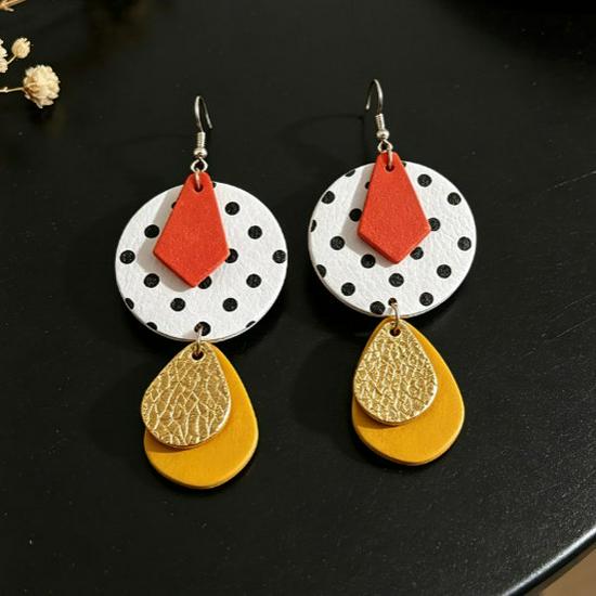 Bohemian Leopard Print Retro Geometric Multi-layer Leather Earrings for Women