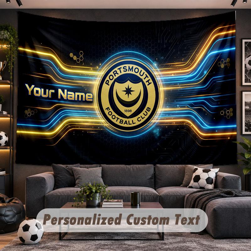 Wall Hanging Tapestry Custom NamePortsmouth FC Pattern Personalized Printed Fabric Wall Decor