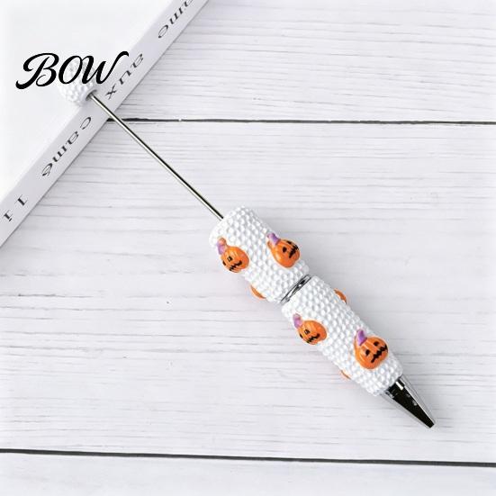 Smooth Writing Beaded Pens Halloween Rhinestone Beadable Pen, DIY Sparkly Cat Pumpkin Ghost Plastic Handmade Gift Glitter Black Ink Ballpoint Pen for