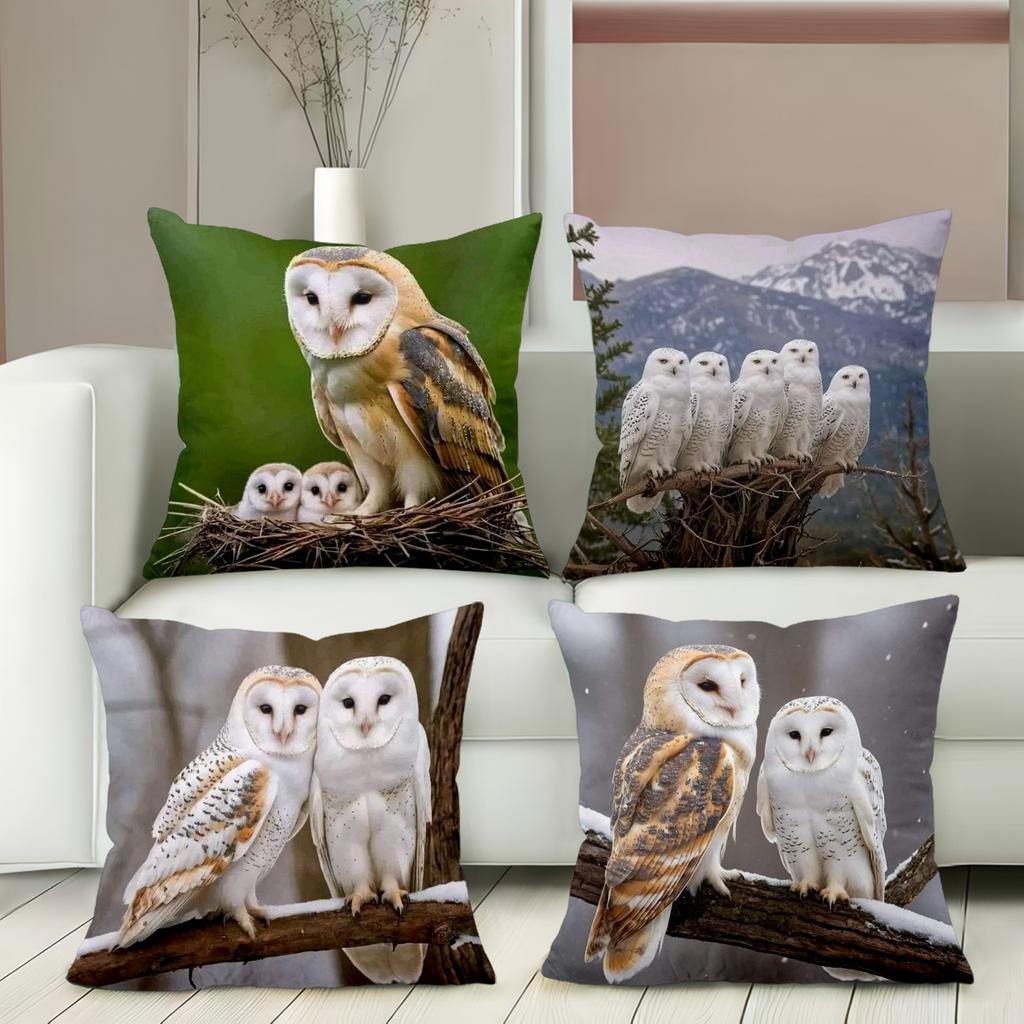 Barn Owl Decorative Pillows With Nest And Mountain Scenes Polyester Pillowcase, Sofa Decorative Cushion Cov Headboard Pillow