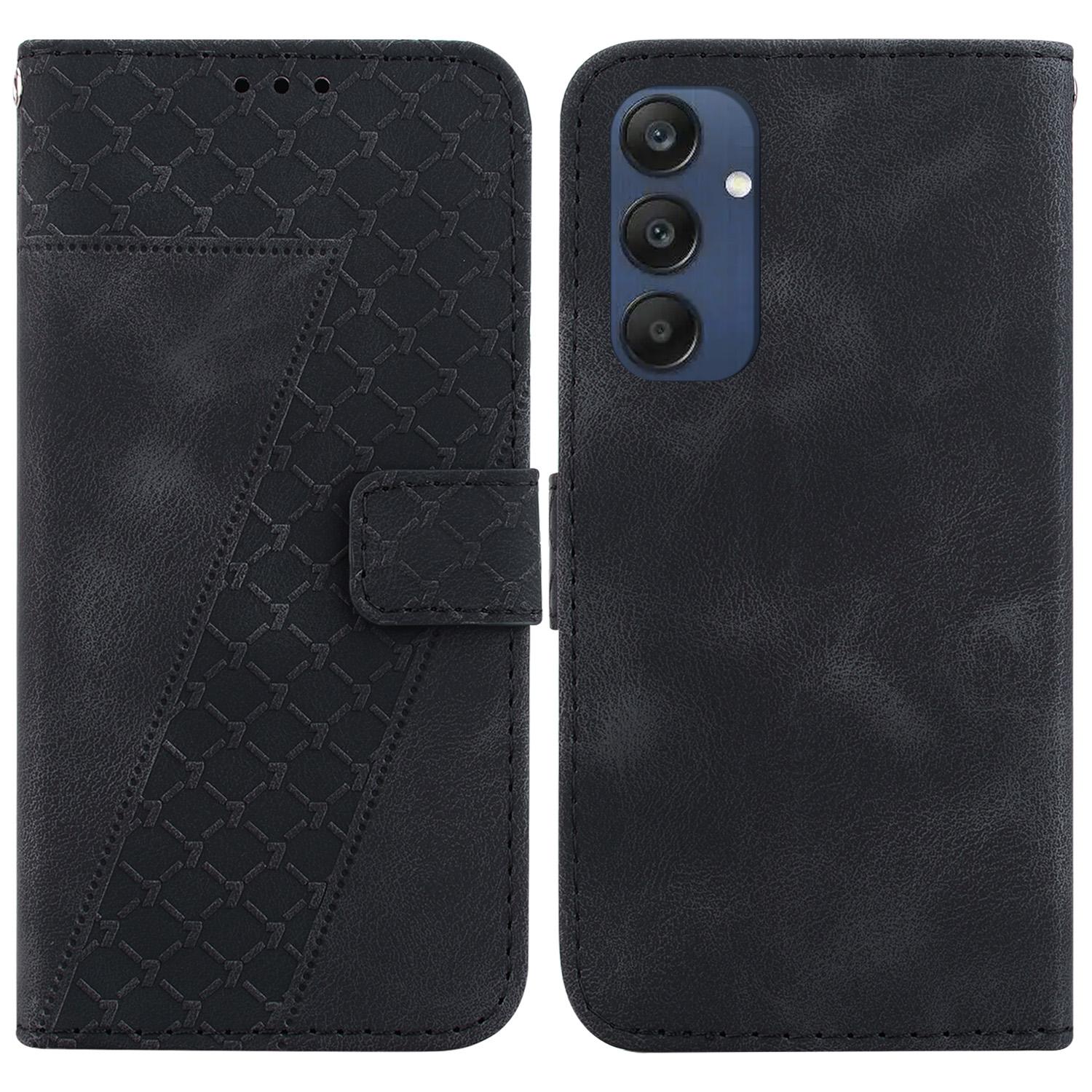 

For Samsung Galaxy M35 5G Case 7-Shaped Pattern Imprint Leather Phone Cover Black