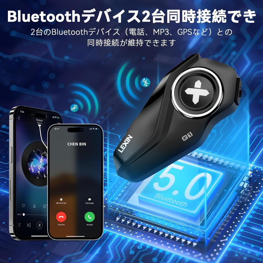LEXIN G1 Motorcycle Bluetooth Helmet CVC DSP Dual Noise Cancelling Up to 28 Hours of Continuous IP67 Customizable TELEC Single Use Intercom, 5.0