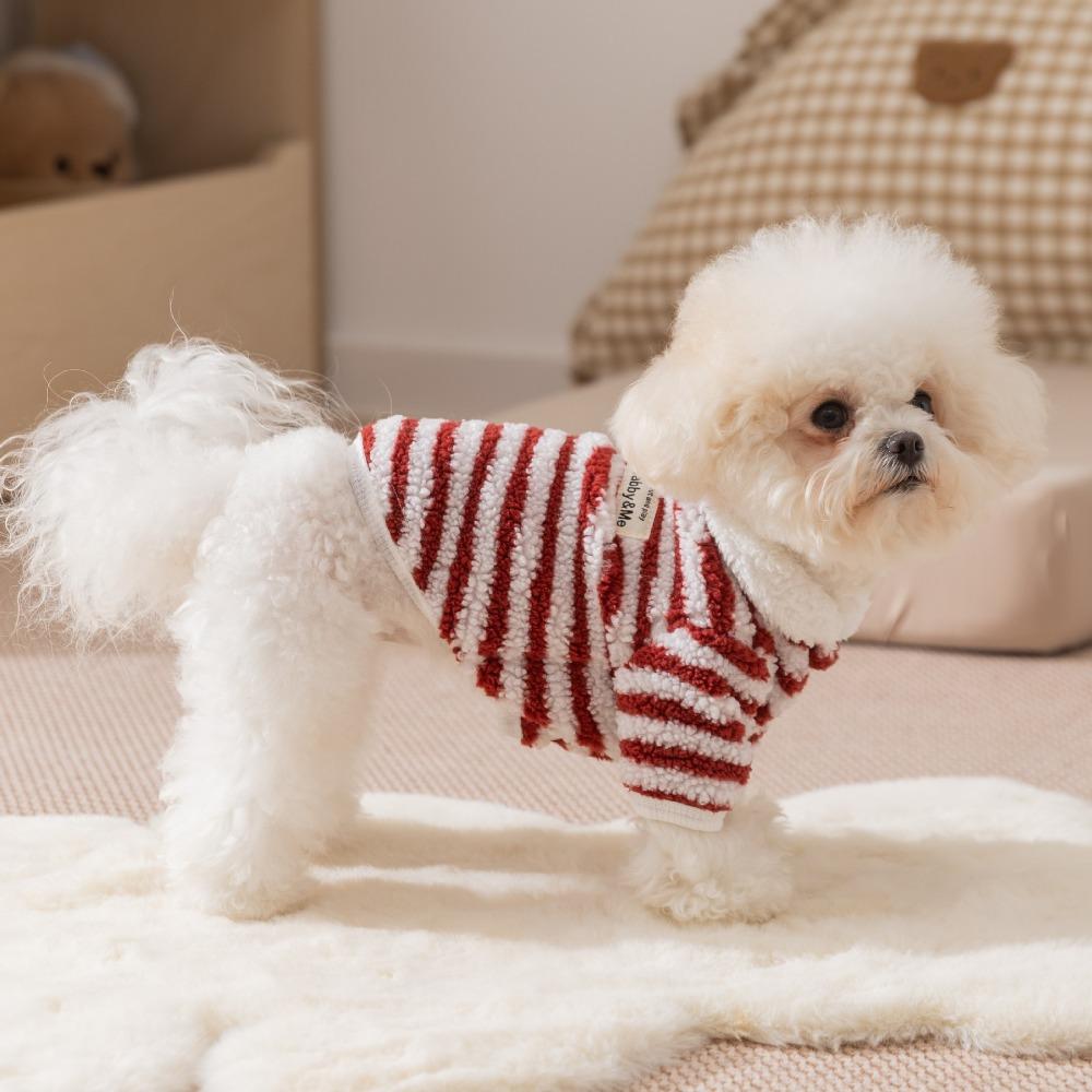 Pet clothes autumn and winter striped velvet thickened two feet than bear dog clothes